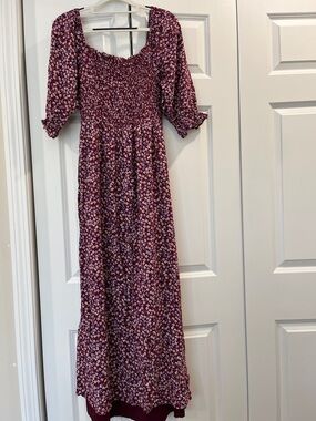 PinkBlush Maternity Smocked Maxi Dress in Burgundy Floral